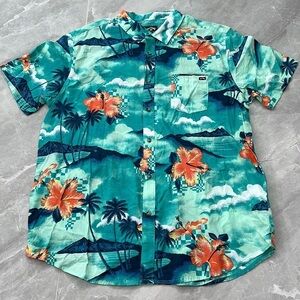 NWOT Men’s Billabong Hawaiian Cotton Button Down Short Sleeve Dress Shirt XL